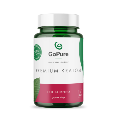 GoPure.shop Red Borneo Kratom Capsules 1g packaging front view